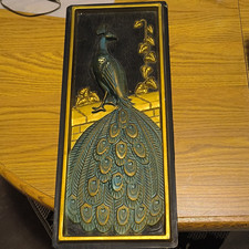 Peacock Relief Decorative Wall Plaque Panel, Metal, Blue Gold Black picture