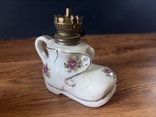 Vtg Oil Lamp Porcelain Lantern Pink Moss Rose Mini Oil Lamp JAPAN No Glass picture