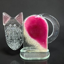 Nobile Glassware Aneta Pawlowska Fused Art Glass Cat Figurine Pink Heart picture