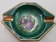 Vintage Waldershof (Germany) Green & Gold Ashtray W Romantic Couple #93 picture