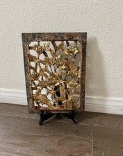 Vintage Chinese Handcarved Gilded Wood Wall Panel Design Of Birds And Flowers picture