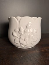 Vintage Louçarte Portugal White Ceramic Tulip Planter Pot picture