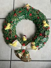 Ceramic Christmas Wreath Vintage HOLLY BERRY BIRDS PINECONES BELLS Holiday picture
