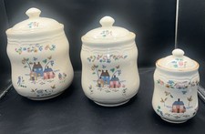 SET 3 INTERNATIONAL CHINA CO. HEARTLAND STONEWARE VINTAGE CANISTERS W/ LIDS picture