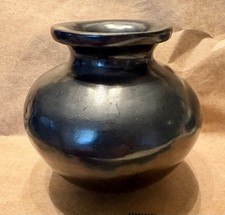 Traditional Hand-Burnished Oaxacan Black Clay Vessel/Vase 4.5 in. x 4.5 in. picture