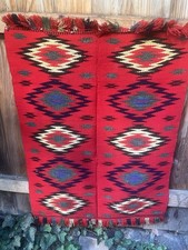 Nice Antique Navajo? Rio Grande Child’s Blanket With Indigo Blue, Cotton Warps. picture