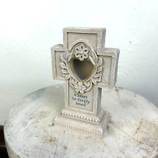 “A Heart So Deeply Loved” Light Up Cross Figure Statue Beige Gray Memorial Piece picture