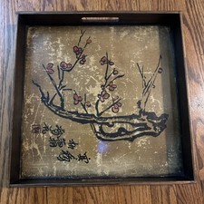 Vintage Asian Cherry Blossom Tray Vintage Pier 1 One Wood 15” picture