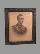 WWI Era Military Soldier Portrait Photograph Antique Ornate Easel Back Frame picture