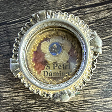 Antique 19thC Catholic Reliquary Theca Case St Peter Damian Open Reverse Petri picture