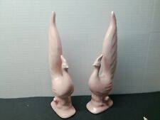 Pair of Vintage MCM Pink Luster Ceramic Pheasants 11 1/2 