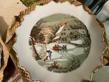 4 Currier and Ives The Old Homestead In Winter Collector Wall Plate Vintage  picture