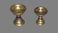 Pair Tibet 19th Century Old Antique Buddhist Alloy Copper Oil Ghee Lamp Butter picture