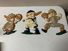 3 pc Vintage SEXTON Aluminum Metal Baseball Player Wall Hanging Plaque set picture