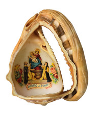 Vintage Carved Conch Shell  Italian Ave Maria Religious Ricordo di Pompei Image picture