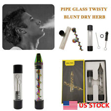 Glass Mini Tube Twisty Blunt Smoking Pipe Blunt Metal Tip w/ Cleaning Brush. picture