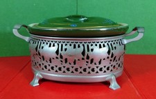 Vtg Guernsey Ware Hand Painted Covered Oval Casserole w/  Holder Fireproof  picture