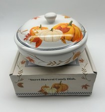 See’s Candies Sweet Harvest Candy Dish with Lid NEW IN BOX Fall Leaves Pumpkin picture