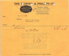 1928 Fechter & Phillips Co. Cincinnati Jeweler Credit Memo picture