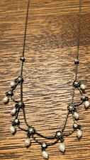 Delicate Graceful Rhinestone/seed pearls beads Copper station necklace picture