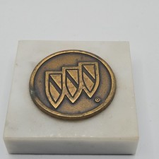 vintage BUICK Shields Logo Paperweight Bronze on Marble Mid Century Auto Promo picture