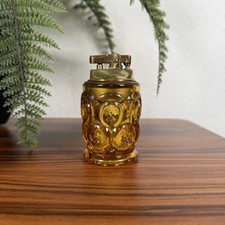 Vintage L.E. Smith Amber Glass Moon and Stars Table Lighter Working picture