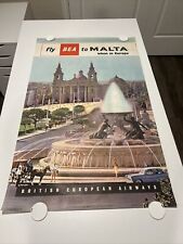 BEA BRITISH EUROPEAN AIRWAYS Malta Vintage 1962 Travel Airlines poster picture