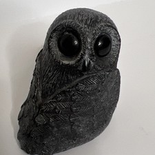 ⁠Vintage Miniature Resin Owl Figurine Glass Eyes Carved Feather Detail 2 Inches⁠ picture
