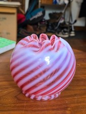 Fenton Cranberry Rose Bowl Vase, Opalescent Spiral Swirl Optic Vintage 4.5