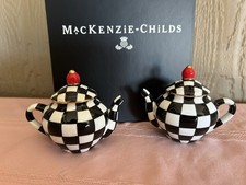 MacKenzie Childs Courtly Check Teapot Salt  & Pepper Shakers Set Boxed New picture