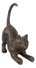 Cast Iron Crouching Feline Kitten Cat With Pointed Tail Ring Holder Figurine picture