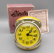 Linden Travel Alarm Clock Wind Up 3 in. Round Bright Yellow MCM TESTED WORKING picture