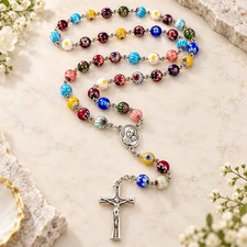Murano Glass Beads Millefiori Rosary Necklace Colorful Beaded Women Men Rosario picture