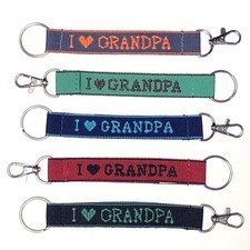 Lot of 5 - I Love Grandpa Embroidered Appreciation Keychain Strap/Clip (7.75
