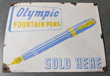 VTG White Metal Olympic Fountain Pens Sold  Advertising Sign Plaque porcelain picture