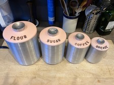 Rare Vintage Kromex Spun Aluminum 4-Piece MCM Kitchen Containers Pink Lids 1955 picture