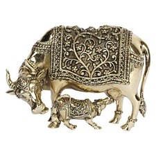 Brass Kamdhenu Cow and Calf Statue Gau MATA Idol Vastu Nandi Pooja Figurine 2 In picture