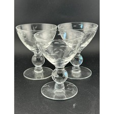 Vintage Etched Leaf Cordial Glasses Set of 3 Small Stemmed Liquor Wine picture