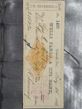 1882 Wells Fargo Bank Check Columbia CA Henry Sevening Signed Old West RARE picture