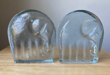 2 Mid-Century BLENKO Clear Glass Elephant Bookends - Joel Myers - IMPERFECT picture