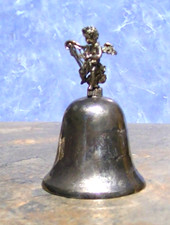 Vintage Hong Kong Angel Dinner Bell Cherub Playing Harp Silverplated Metal 4
