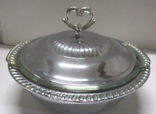 VTG Shelton Ware NYC Chrome Casserole Serving Dish w/Fire King Glass Dish Silver picture
