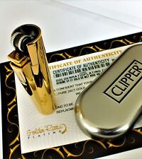 24Ct Gold Plated Metal Clipper Cigar Lighter Refillable Gas Flint Gift Boxed 24K picture