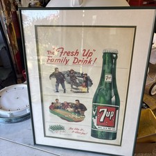 Framed Vintage 1949 Seven Up Soda Family Drink Winter Advertising Poster Sign picture