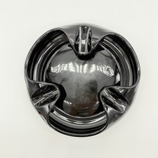 Vintage Imperial Glass Nuart Black Amethyst Round Glass Ashtray With Three Molde picture