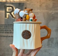 Starbucks Cute Squirrel Stump Maple Leaf Cartoon Ceramic Mug w/ Lid, Gift Lovely picture