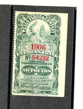 1906 Wells Fargo & Company 50 Pounds Express Frank Stamp, Native American Indian picture