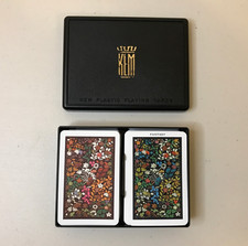 Vintage KEM Plastic Playing Cards Double Deck Fantasy Flower Pattern w/ Case picture
