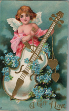 Vintage Victorian Postcard 1910 A Gift of Love - Angel on the Guitar picture
