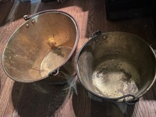 2 Antique E Miller  co Brass Bucket pail with Handle  Collectible Metalware picture